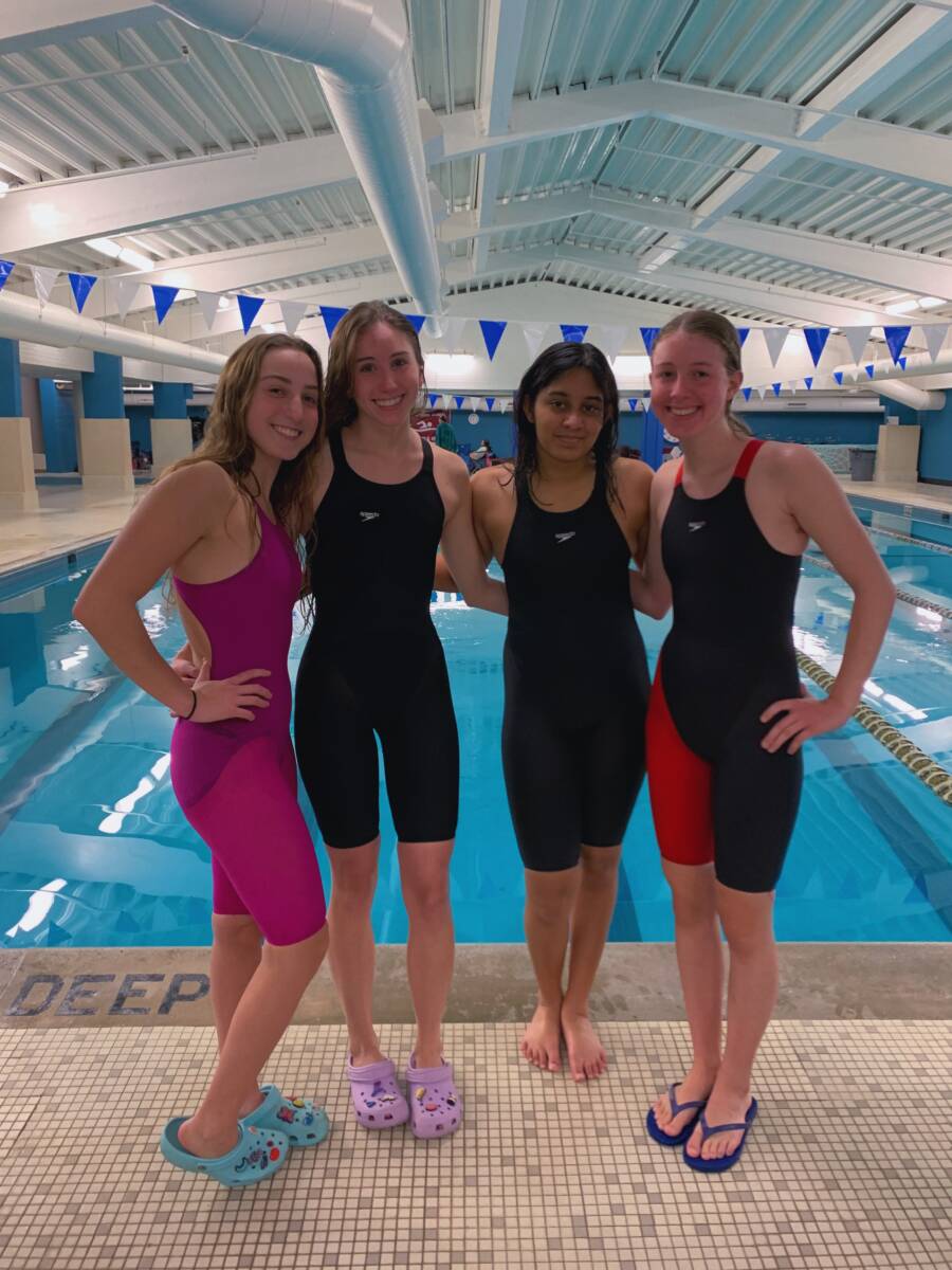 West Hartford State Finals: Tori Pallas, Eva Helmke, Yara Shaik, Keara Kirberger (200 medley relay and 200 free relay)
