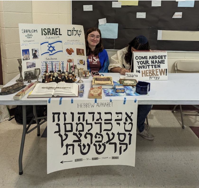 Lana Drew and Hannah Tolila wrote names in Hebrew.